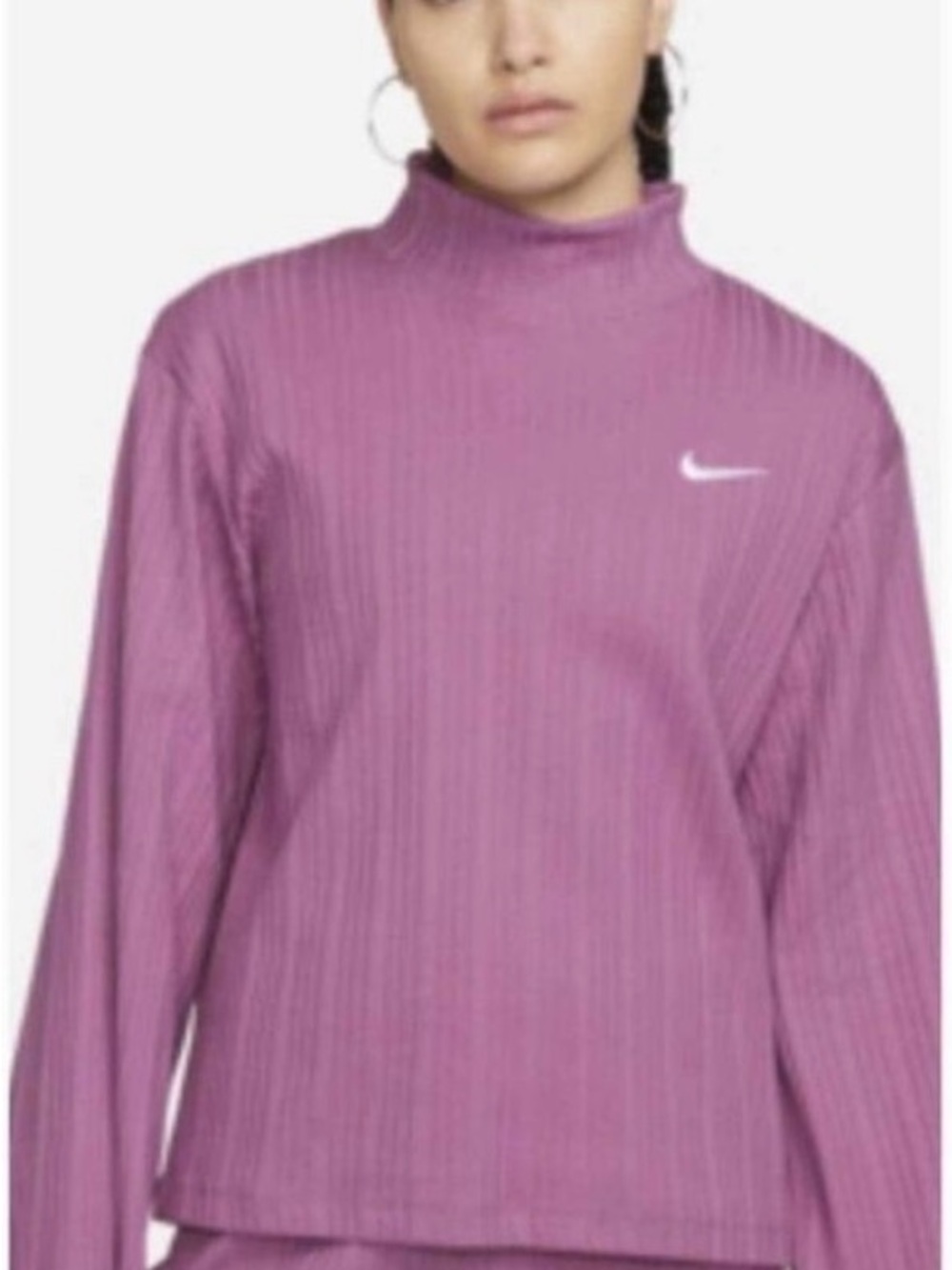 Nike Ribbed Mock Neck Bell Sleeve Relaxed Top XS Light Bordeaux